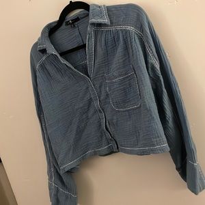 Blue button down cropped shirt